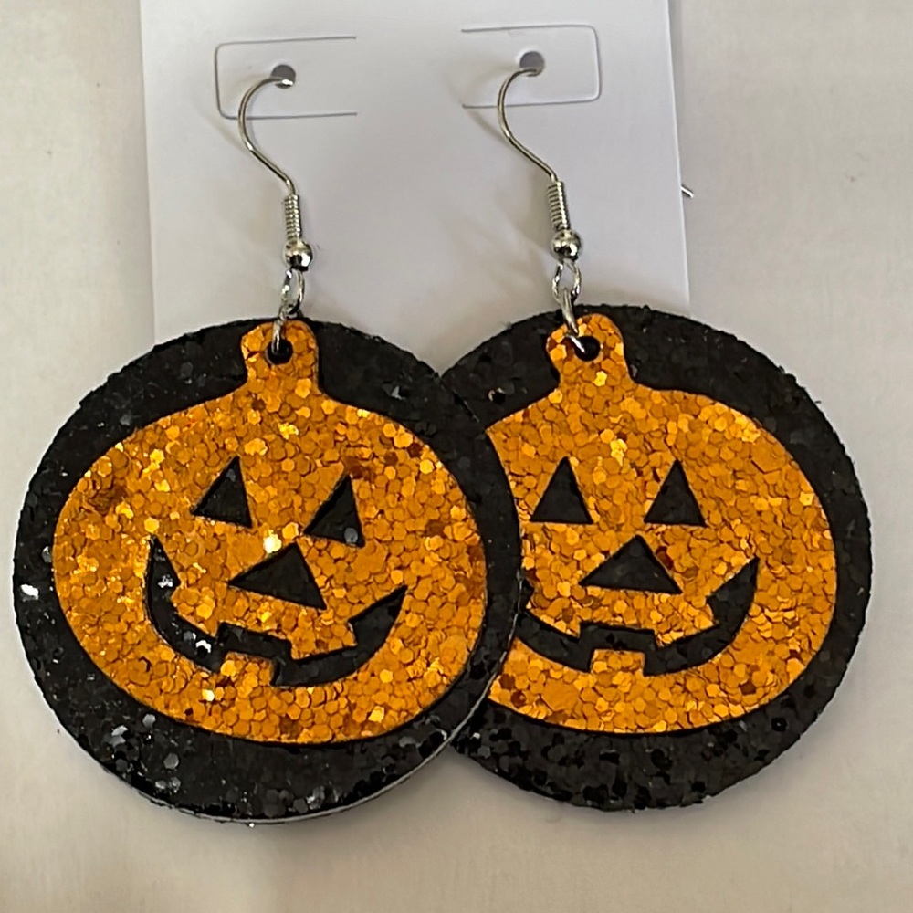 🎉🧡Halloween Black Orange Glitter Earrings